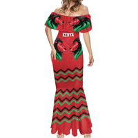 Kenya Cricket Custom Mermaid Dress Red Lion Head with Kenyan Pattern - Wonder Print Shop