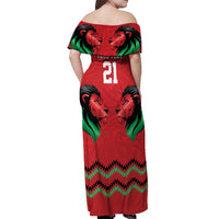 Kenya Cricket Custom Off Shoulder Maxi Dress Red Lion Head with Kenyan Pattern - Wonder Print Shop