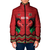 Kenya Cricket Custom Padded Jacket Red Lion Head with Kenyan Pattern - Wonder Print Shop