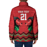Kenya Cricket Custom Padded Jacket Red Lion Head with Kenyan Pattern - Wonder Print Shop