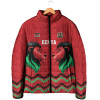Kenya Cricket Custom Padded Jacket Red Lion Head with Kenyan Pattern - Wonder Print Shop