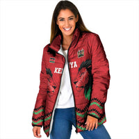 Kenya Cricket Custom Padded Jacket Red Lion Head with Kenyan Pattern - Wonder Print Shop