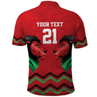 Kenya Cricket Custom Polo Shirt Red Lion Head with Kenyan Pattern - Wonder Print Shop