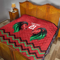 Kenya Cricket Custom Quilt Red Lion Head with Kenyan Pattern - Wonder Print Shop