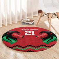 Kenya Cricket Custom Round Carpet Red Lion Head with Kenyan Pattern - Wonder Print Shop