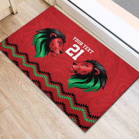 Kenya Cricket Custom Rubber Doormat Red Lion Head with Kenyan Pattern - Wonder Print Shop