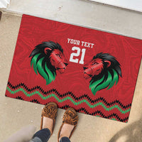 Kenya Cricket Custom Rubber Doormat Red Lion Head with Kenyan Pattern - Wonder Print Shop