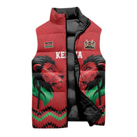 Kenya Cricket Custom Sleeveless Puffer Jacket Red Lion Head with Kenyan Pattern - Wonder Print Shop