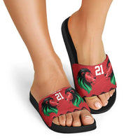 Kenya Cricket Custom Slide Sandals Red Lion Head with Kenyan Pattern - Wonder Print Shop