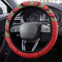 Kenya Cricket Steering Wheel Cover Red Lion Head with Kenyan Pattern - Wonder Print Shop