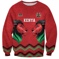 Kenya Cricket Custom Sweatshirt Red Lion Head with Kenyan Pattern - Wonder Print Shop