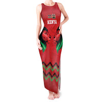 Kenya Cricket Custom Tank Maxi Dress Red Lion Head with Kenyan Pattern - Wonder Print Shop