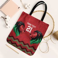 Kenya Cricket Custom Tote Bag Red Lion Head with Kenyan Pattern - Wonder Print Shop
