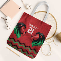 Kenya Cricket Custom Tote Bag Red Lion Head with Kenyan Pattern - Wonder Print Shop