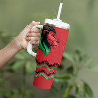 Kenya Cricket Custom Tumbler With Handle Red Lion Head with Kenyan Pattern - Wonder Print Shop