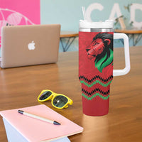 Kenya Cricket Custom Tumbler With Handle Red Lion Head with Kenyan Pattern - Wonder Print Shop