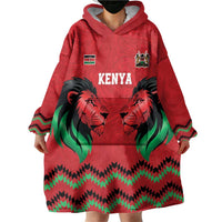 Kenya Cricket Custom Wearable Blanket Hoodie Red Lion Head with Kenyan Pattern - Wonder Print Shop