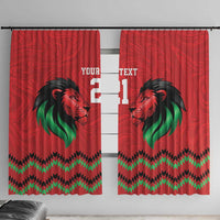 Kenya Cricket Custom Window Curtain Red Lion Head with Kenyan Pattern - Wonder Print Shop