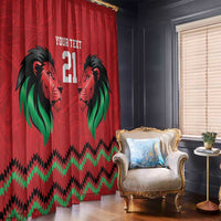 Kenya Cricket Custom Window Curtain Red Lion Head with Kenyan Pattern - Wonder Print Shop