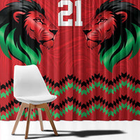 Kenya Cricket Custom Window Curtain Red Lion Head with Kenyan Pattern - Wonder Print Shop