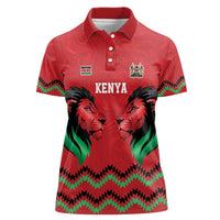 Kenya Cricket Custom Women Polo Shirt Red Lion Head with Kenyan Pattern - Wonder Print Shop