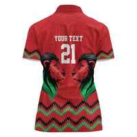 Kenya Cricket Custom Women Polo Shirt Red Lion Head with Kenyan Pattern - Wonder Print Shop