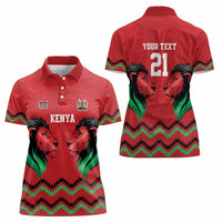 Kenya Cricket Custom Women Polo Shirt Red Lion Head with Kenyan Pattern - Wonder Print Shop