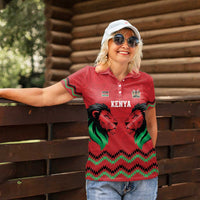 Kenya Cricket Custom Women Polo Shirt Red Lion Head with Kenyan Pattern - Wonder Print Shop
