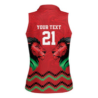 Kenya Cricket Custom Women Sleeveless Polo Shirt Red Lion Head with Kenyan Pattern - Wonder Print Shop