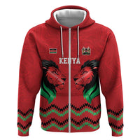 Kenya Cricket Custom Zip Hoodie Red Lion Head with Kenyan Pattern - Wonder Print Shop