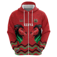 Kenya Cricket Custom Zip Hoodie Red Lion Head with Kenyan Pattern - Wonder Print Shop