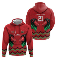 Kenya Cricket Custom Zip Hoodie Red Lion Head with Kenyan Pattern - Wonder Print Shop