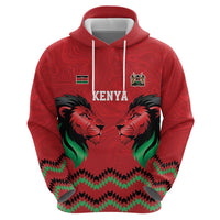 Kenya Cricket Custom Zip Hoodie Red Lion Head with Kenyan Pattern - Wonder Print Shop