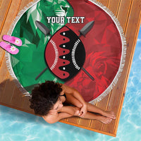 Personalized Kenya Maasai Shield Beach Blanket Green Red Kenyan Lion Half Style - Wonder Print Shop
