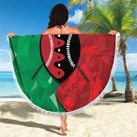Personalized Kenya Maasai Shield Beach Blanket Green Red Kenyan Lion Half Style - Wonder Print Shop