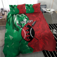 Personalized Kenya Maasai Shield Bedding Set Green Red Kenyan Lion Half Style - Wonder Print Shop