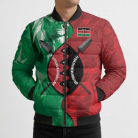 Personalized Kenya Maasai Shield Bomber Puffer Jacket Green Red Kenyan Lion Half Style - Wonder Print Shop