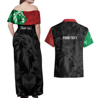 Personalized Kenya Maasai Shield Couples Matching Off Shoulder Maxi Dress and Hawaiian Shirt Green Red Kenyan Lion Half Style - Wonder Print Shop