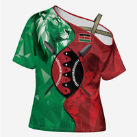 Personalized Kenya Maasai Shield Cross Shoulder Shirt Green Red Kenyan Lion Half Style - Wonder Print Shop
