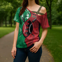 Personalized Kenya Maasai Shield Cross Shoulder Shirt Green Red Kenyan Lion Half Style - Wonder Print Shop