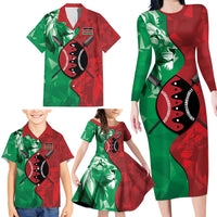Personalized Kenya Maasai Shield Family Matching Long Sleeve Bodycon Dress and Hawaiian Shirt Green Red Kenyan Lion Half Style - Wonder Print Shop