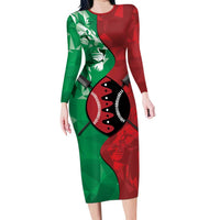 Personalized Kenya Maasai Shield Family Matching Long Sleeve Bodycon Dress and Hawaiian Shirt Green Red Kenyan Lion Half Style - Wonder Print Shop