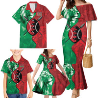 Personalized Kenya Maasai Shield Family Matching Mermaid Dress and Hawaiian Shirt Green Red Kenyan Lion Half Style - Wonder Print Shop