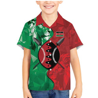 Personalized Kenya Maasai Shield Family Matching Mermaid Dress and Hawaiian Shirt Green Red Kenyan Lion Half Style - Wonder Print Shop