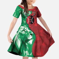 Personalized Kenya Maasai Shield Family Matching Off The Shoulder Long Sleeve Dress and Hawaiian Shirt Green Red Kenyan Lion Half Style - Wonder Print Shop
