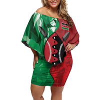 Personalized Kenya Maasai Shield Family Matching Off Shoulder Short Dress and Hawaiian Shirt Green Red Kenyan Lion Half Style - Wonder Print Shop
