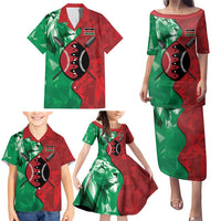 Personalized Kenya Maasai Shield Family Matching Puletasi and Hawaiian Shirt Green Red Kenyan Lion Half Style - Wonder Print Shop