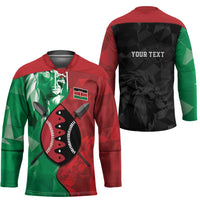 Personalized Kenya Maasai Shield Hockey Jersey Green Red Kenyan Lion Half Style - Wonder Print Shop