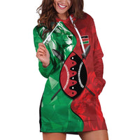 Personalized Kenya Maasai Shield Hoodie Dress Green Red Kenyan Lion Half Style - Wonder Print Shop