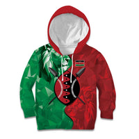 Personalized Kenya Maasai Shield Kid Hoodie Green Red Kenyan Lion Half Style - Wonder Print Shop